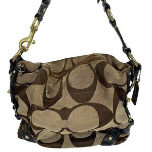 Vintage COACH Signature Carly Hobo 10619 Canvas Shoulder Bag Tan Brown + Tag